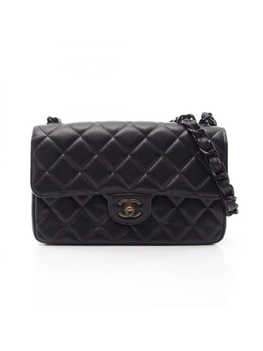 Chanel Shoulder Bag Quilted Single Flap Plastic Chain Black Caviar